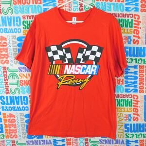 Retro NASCAR Racing Logo T Shirt Size XL Red Checkered Flags